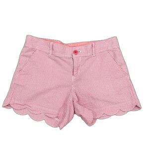 Lilly Pulitzer Buttercup Seersucker Pink Bermuda Shorts Scalloped Hem Size 4